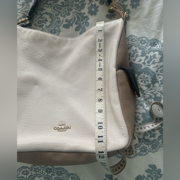 Coach White/Tan Leather Hobo Bag, zippered with small buckles on the side - Picture 13 of 16